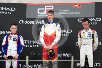 World © Octane Photographic Ltd. GP3 – Abu Dhabi GP – Race 1. Campos Racing – Leodardo Pulcini, ART Grand Prix - Anthoine Hubert and Trident - David Beckmann. Yas Marina Circuit, Abu Dhabi. Saturday 24th November 2018.