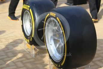 World © Octane Photographic Ltd. Formula 1 –  Abu Dhabi GP - Paddock. New 19 inch (19") Pirelli F1 tyre unveiled. Yas Marina Circuit, Abu Dhabi. Sunday 25th November 2018.