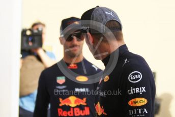 World © Octane Photographic Ltd. Formula 1 –  Abu Dhabi GP - Paddock. Aston Martin Red Bull Racing TAG Heuer RB14 – Max Verstappen and Daniel Ricciardo. Yas Marina Circuit, Abu Dhabi. Sunday 25th November 2018.