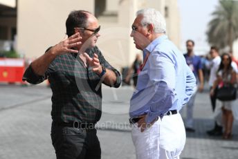 World © Octane Photographic Ltd. Formula 1 - Abu Dhabi GP - Paddock. Lance Stroll father Lawrence Stroll - investor, part-owner of Racing Point Force India Formula 1 team and Gerhard Berger. Yas Marina Circuit, Abu Dhabi. Sunday 25th November 2018.
