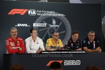 World © Octane Photographic Ltd. Formula 1 - United States GP - Friday FIA Team. Maurizio Arrivabene – Managing Director and Team Principal of Scuderia Ferrari, Cyril Abiteboul - Managing Director of Renault Sport Racing Formula 1 Team, Christian Horner - Team Principal of Red Bull Racing, Otmar Szafnauer - Team Principal of Racing Point Force India and Toto Wolff - Executive Director & Head of Mercedes - Benz Motorsport. Yas Marina Circuit, Abu Dhabi. Friday 23rd  November 2018.