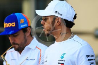 World © Octane Photographic Ltd. Formula 1 –  Abu Dhabi GP - Paddock. McLaren MCL33 – Fernando Alonso and Mercedes AMG Petronas Motorsport AMG F1 W09 EQ Power+ - Lewis Hamilton. Yas Marina Circuit, Abu Dhabi. Thursday 22nd November 2018.