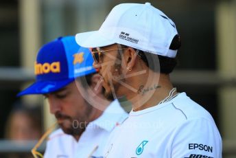 World © Octane Photographic Ltd. Formula 1 –  Abu Dhabi GP - Paddock. McLaren MCL33 – Fernando Alonso and Mercedes AMG Petronas Motorsport AMG F1 W09 EQ Power+ - Lewis Hamilton. Yas Marina Circuit, Abu Dhabi. Thursday 22nd November 2018.