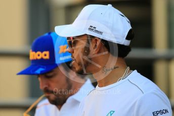 World © Octane Photographic Ltd. Formula 1 –  Abu Dhabi GP - Paddock. McLaren MCL33 – Fernando Alonso and Mercedes AMG Petronas Motorsport AMG F1 W09 EQ Power+ - Lewis Hamilton. Yas Marina Circuit, Abu Dhabi. Thursday 22nd November 2018.