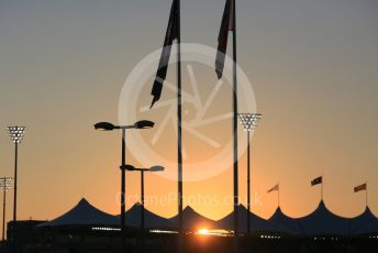 World © Octane Photographic Ltd. Formula 1 –  Abu Dhabi GP - Paddock. Sunset over the grandstands. Yas Marina Circuit, Abu Dhabi. Thursday 22nd November 2018.