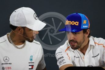 World © Octane Photographic Ltd. Formula 1 – Abu Dhabi GP - FIA Drivers’ Press Conference. Mercedes AMG Petronas Motorsport - Lewis Hamilton and McLaren – Fernando Alonso. Yas Marina Circuit, Abu Dhabi. Thursday 22nd November 2018.