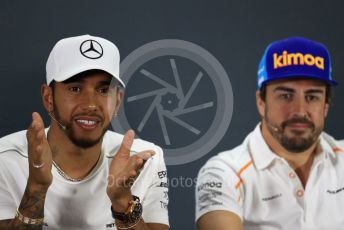 World © Octane Photographic Ltd. Formula 1 – Abu Dhabi GP - FIA Drivers’ Press Conference. Mercedes AMG Petronas Motorsport - Lewis Hamilton and McLaren – Fernando Alonso. Yas Marina Circuit, Abu Dhabi. Thursday 22nd November 2018.