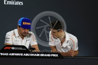 World © Octane Photographic Ltd. Formula 1 – Abu Dhabi GP - FIA Drivers’ Press Conference. McLaren – Fernando Alonso and Lando Norris - 2019 McLaren Driver. Yas Marina Circuit, Abu Dhabi. Thursday 22nd November 2018.