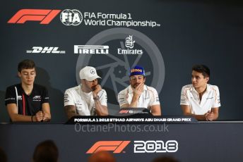 World © Octane Photographic Ltd. Formula 1 – Abu Dhabi GP - FIA Drivers’ Press Conference. McLaren – Fernando Alonso, Mercedes AMG Petronas Motorsport - Lewis Hamilton, Lando Norris - 2019 McLaren Driver and George Russell - 2019 Williams Driver. Yas Marina Circuit, Abu Dhabi. Thursday 22nd November 2018.