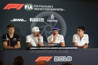 World © Octane Photographic Ltd. Formula 1 – Abu Dhabi GP - FIA Drivers’ Press Conference. McLaren – Fernando Alonso, Mercedes AMG Petronas Motorsport - Lewis Hamilton, Lando Norris - 2019 McLaren Driver  and George Russell - 2019 Williams Driver. Yas Marina Circuit, Abu Dhabi. Thursday 22nd November 2018.