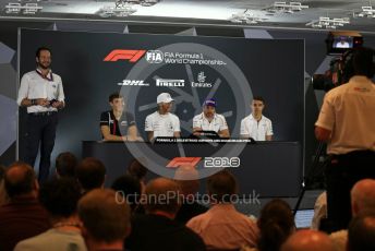 World © Octane Photographic Ltd. Formula 1 – Abu Dhabi GP - FIA Drivers’ Press Conference. McLaren – Fernando Alonso, Mercedes AMG Petronas Motorsport - Lewis Hamilton, Lando Norris - 2019 McLaren Driver  and George Russell - 2019 Williams Driver. Yas Marina Circuit, Abu Dhabi. Thursday 22nd November 2018.