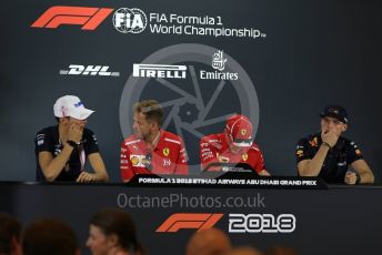 World © Octane Photographic Ltd. Formula 1 – Abu Dhabi GP - FIA Drivers’ Press Conference. Racing Point Force India - Esteban Ocon, Scuderia Ferrari – Kimi Raikkonen, Aston Martin Red Bull Racing TAG Heuer – Max Verstappen and Scuderia Ferrari – Sebastian Vettel. Yas Marina Circuit, Abu Dhabi. Thursday 22nd November 2018.