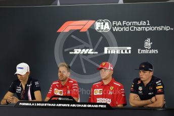 World © Octane Photographic Ltd. Formula 1 – Abu Dhabi GP - FIA Drivers’ Press Conference. Racing Point Force India - Esteban Ocon, Scuderia Ferrari – Kimi Raikkonen, Aston Martin Red Bull Racing TAG Heuer – Max Verstappen and Scuderia Ferrari – Sebastian Vettel. Yas Marina Circuit, Abu Dhabi. Thursday 22nd November 2018.