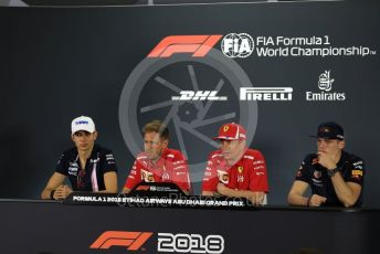 World © Octane Photographic Ltd. Formula 1 – Abu Dhabi GP - FIA Drivers’ Press Conference. Racing Point Force India - Esteban Ocon, Scuderia Ferrari – Kimi Raikkonen, Aston Martin Red Bull Racing TAG Heuer – Max Verstappen and Scuderia Ferrari – Sebastian Vettel. Yas Marina Circuit, Abu Dhabi. Thursday 22nd November 2018.