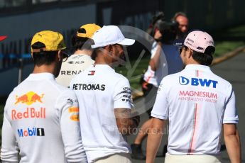 World © Octane Photographic Ltd. Formula 1 – Australian GP - Class of 2018. Mercedes AMG Petronas Motorsport AMG F1 W09 EQ Power+ - Lewis Hamilton and Sahara Force India VJM11 - Sergio Perez. Albert Park, Melbourne, Australia. Sunday 25th March 2018.