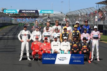 World © Octane Photographic Ltd. Formula 1 – Australian GP - Class of 2018. Row 1 - Scuderia Ferrari SF71-H – Kimi Raikkonen and Sebastian Vettel, Mercedes AMG Petronas Motorsport AMG F1 W09 EQ Power+ - Lewis Hamilton and Valtteri Bottas, Aston Martin Red Bull Racing TAG Heuer RB14 – Daniel Ricciardo and Max Verstappen,. Row 2 - World © Octane Photographic Ltd. Formula 1 – Australian GP - Class of 2018. Williams Martini Racing FW41 – Sergey Sirotkin, Lance Stroll, McLaren MCL33 – Stoffel Vandoorne, Fernando Alonso, Renault Sport F1 Team RS18 – Carlos Sainz and Nico Hulkenberg, Sahara Force India VJM11 - Sergio Perez and Esteban Ocon. Row 3 - Haas F1 Team VF-18 – Romain Grosjean, Kevin Magnussen, Alfa Romeo Sauber F1 Team C37 – Marcus Ericsson, Charles Leclerc, Scuderia Toro Rosso STR13 – Pierre Gasly and Brendon Hartley. Albert Park, Melbourne, Australia. Sunday 25th March 2018.