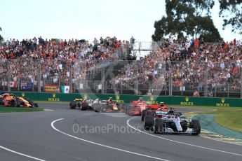 World © Octane Photographic Ltd. Formula 1 – Australian GP - Race. Mercedes AMG Petronas Motorsport AMG F1 W09 EQ Power+ - Lewis Hamilton and Scuderia Ferrari SF71-H – Kimi Raikkonen and Sebastian Vettel with Aston Martin Red Bull Racing TAG Heuer RB14 – Max Verstappen. Albert Park, Melbourne, Australia. Sunday 25th March 2018.