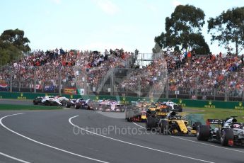 World © Octane Photographic Ltd. Formula 1 – Australian GP - Race. Haas F1 Team VF-18 – Romain Grosjean and Renault Sport F1 Team RS18 – Nico Hulkenberg. Albert Park, Melbourne, Australia. Sunday 25th March 2018.