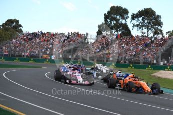 World © Octane Photographic Ltd. Formula 1 – Australian GP - Race. McLaren MCL33 – Stoffel Vandoorne and Sahara Force India VJM11 - Sergio Perez. Albert Park, Melbourne, Australia. Sunday 25th March 2018.