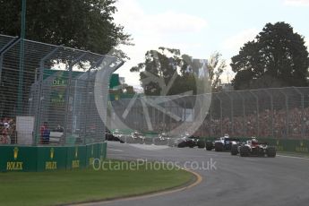 World © Octane Photographic Ltd. Formula 1 – Australian GP - Race. The pack fights in to turns 2 and 3. Albert Park, Melbourne, Australia. Sunday 25th March 2018.