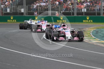 World © Octane Photographic Ltd. Formula 1 – Australian GP - Race. Sahara Force India VJM11 - Sergio Perez and Esteban Ocon ahead of Williams Martini Racing FW41 – Lance Stroll. Albert Park, Melbourne, Australia. Sunday 25th March 2018.