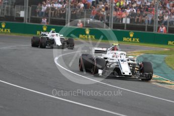 World © Octane Photographic Ltd. Formula 1 – Australian GP - Race. Alfa Romeo Sauber F1 Team C37 – Charles Leclerc and Williams Martini Racing FW41 – Sergey Sirotkin. Albert Park, Melbourne, Australia. Sunday 25th March 2018.