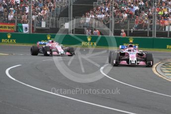 World © Octane Photographic Ltd. Formula 1 – Australian GP - Race. Sahara Force India VJM11 - Sergio Perez and Esteban Ocon. Albert Park, Melbourne, Australia. Sunday 25th March 2018.