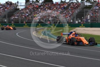 World © Octane Photographic Ltd. Formula 1 – Australian GP - Race. McLaren MCL33 – Fernando Alonso and Stoffel Vandoorne. Albert Park, Melbourne, Australia. Sunday 25th March 2018.