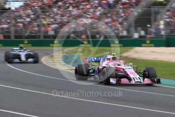 World © Octane Photographic Ltd. Formula 1 – Australian GP - Race. Sahara Force India VJM11 - Esteban Ocon and Mercedes AMG Petronas Motorsport AMG F1 W09 EQ Power+ - Valtteri Bottas. Albert Park, Melbourne, Australia. Sunday 25th March 2018.