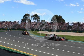 World © Octane Photographic Ltd. Formula 1 – Australian GP - Race. Haas F1 Team VF-18 – Kevin Magnussen and Aston Martin Red Bull Racing TAG Heuer RB14 – Max Verstappen. Albert Park, Melbourne, Australia. Sunday 25th March 2018.