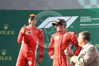 World © Octane Photographic Ltd. Formula 1 – Australian GP - Podium. Scuderia Ferrari SF71-H – Sebastian Vettel (1st) and Kimi Raikkonen (3rd). Albert Park, Melbourne, Australia. Sunday 25th March 2018.