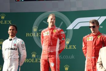 World © Octane Photographic Ltd. Formula 1 – Australian GP - Podium. Scuderia Ferrari SF71-H – Sebastian Vettel (1st), Mercedes AMG Petronas Motorsport AMG F1 W09 EQ Power+ - Lewis Hamilton (2nd) and Kimi Raikkonen (3rd). Albert Park, Melbourne, Australia. Sunday 25th March 2018.