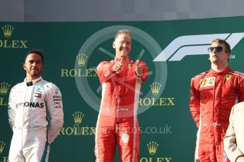 World © Octane Photographic Ltd. Formula 1 – Australian GP - Podium. Scuderia Ferrari SF71-H – Sebastian Vettel (1st), Mercedes AMG Petronas Motorsport AMG F1 W09 EQ Power+ - Lewis Hamilton (2nd) and Kimi Raikkonen (3rd). Albert Park, Melbourne, Australia. Sunday 25th March 2018.