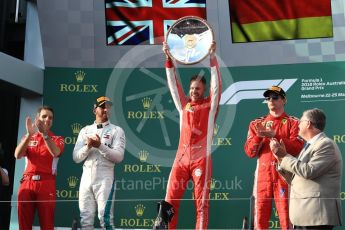 World © Octane Photographic Ltd. Formula 1 – Australian GP - Podium. Scuderia Ferrari SF71-H – Sebastian Vettel (1st), Mercedes AMG Petronas Motorsport AMG F1 W09 EQ Power+ - Lewis Hamilton (2nd) and Kimi Raikkonen (3rd) – Inake Rueda – Ferrari Race Strategist. Albert Park, Melbourne, Australia. Sunday 25th March 2018.
