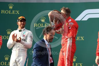 World © Octane Photographic Ltd. Formula 1 – Australian GP - Podium. Scuderia Ferrari SF71-H – Sebastian Vettel (1st), Mercedes AMG Petronas Motorsport AMG F1 W09 EQ Power+ - Lewis Hamilton (2nd). Albert Park, Melbourne, Australia. Sunday 25th March 2018.