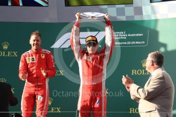 World © Octane Photographic Ltd. Formula 1 – Australian GP - Podium. Scuderia Ferrari SF71-H – Sebastian Vettel (1st) and Kimi Raikkonen (3rd). Albert Park, Melbourne, Australia. Sunday 25th March 2018.