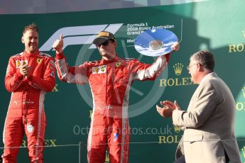 World © Octane Photographic Ltd. Formula 1 – Australian GP - Podium. Scuderia Ferrari SF71-H – Sebastian Vettel (1st) and Kimi Raikkonen (3rd). Albert Park, Melbourne, Australia. Sunday 25th March 2018.