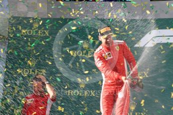 World © Octane Photographic Ltd. Formula 1 – Australian GP - Podium. Scuderia Ferrari SF71-H – Sebastian Vettel (1st) - Inake Rueda – Ferrari Race Strategist. Albert Park, Melbourne, Australia. Sunday 25th March 2018.