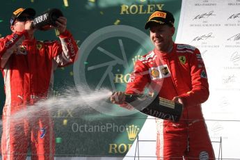 World © Octane Photographic Ltd. Formula 1 – Australian GP - Podium. Scuderia Ferrari SF71-H – Sebastian Vettel (1st) and Kimi Raikkonen (3rd). Albert Park, Melbourne, Australia. Sunday 25th March 2018.