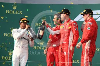 World © Octane Photographic Ltd. Formula 1 – Australian GP - Podium. Scuderia Ferrari SF71-H – Sebastian Vettel (1st), Mercedes AMG Petronas Motorsport AMG F1 W09 EQ Power+ - Lewis Hamilton (2nd) and Kimi Raikkonen (3rd) – Inake Rueda – Ferrari Race Strategist. Albert Park, Melbourne, Australia. Sunday 25th March 2018.