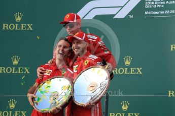 World © Octane Photographic Ltd. Formula 1 – Australian GP - Podium. Scuderia Ferrari SF71-H – Sebastian Vettel (1st) and Kimi Raikkonen (3rd) – Inake Rueda – Ferrari Race Strategist. Albert Park, Melbourne, Australia. Sunday 25th March 2018.