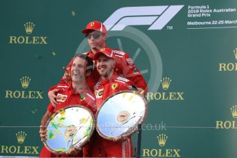 World © Octane Photographic Ltd. Formula 1 – Australian GP - Podium. Scuderia Ferrari SF71-H – Sebastian Vettel (1st) and Kimi Raikkonen (3rd) – Inake Rueda – Ferrari Race Strategist. Albert Park, Melbourne, Australia. Sunday 25th March 2018.