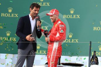 World © Octane Photographic Ltd. Formula 1 – Australian GP - Podium. Mark Webber and Scuderia Ferrari SF71-H – Sebastian Vettel. Albert Park, Melbourne, Australia. Sunday 25th March 2018.