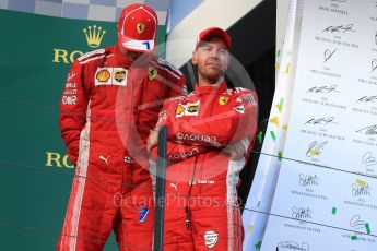 World © Octane Photographic Ltd. Formula 1 – Australian GP - Podium. Scuderia Ferrari SF71-H – Sebastian Vettel (1st) and Kimi Raikkonen (3rd). Albert Park, Melbourne, Australia. Sunday 25th March 2018.