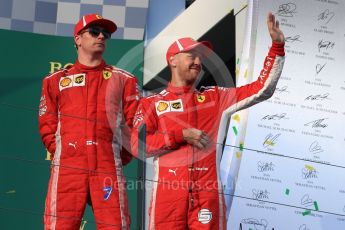 World © Octane Photographic Ltd. Formula 1 – Australian GP - Podium. Scuderia Ferrari SF71-H – Sebastian Vettel (1st) and Kimi Raikkonen (3rd). Albert Park, Melbourne, Australia. Sunday 25th March 2018.