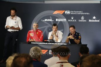 World © Octane Photographic Ltd. Formula 1 - Australian GP - Friday - Team Press Conference. Toto Wolff - Executive Director & Head of Mercedes-Benz Motorsport , Maurizio Arrivabene – Managing Director and Team Principal of Scuderia Ferrari and Christian Horner - Team Principal of Red Bull Racing. Albert Park, Melbourne, Australia. Friday 23rd March 2018.