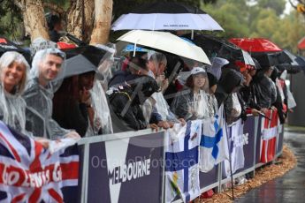 World © Octane Photographic Ltd. Formula 1 – Australian GP - Saturday Melbourne Walk. Fans in the rain waiting for the drivers. Albert Park, Melbourne, Australia. Saturday 24th March 2018