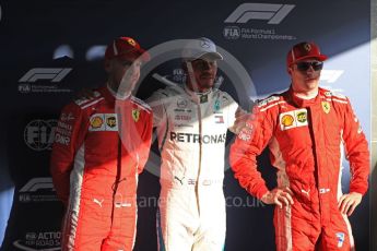 World © Octane Photographic Ltd. Formula 1 – Australian GP – Qualifying top 3. Mercedes AMG Petronas Motorsport AMG F1 W09 EQ Power+ - Lewis Hamilton (Pole) and Scuderia Ferrari SF71-H – Kimi Raikkonen (2nd) and Sebastian Vettel (3rd). Albert Park, Melbourne, Australia. Saturday 24th March 2018.