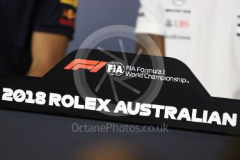 World © Octane Photographic Ltd. Formula 1 logo – Australian GP - Drivers’ Press Conference. Albert Park, Melbourne, Australia. Thursday 22nd March 2018.