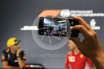 World © Octane Photographic Ltd. Formula 1 – Australian GP - Drivers’ Press Conference. Aston Martin Red Bull Racing TAG Heuer RB14 – Daniel Ricciardo and Scuderia Ferrari SF71-H – Sebastian Vettel. Albert Park, Melbourne, Australia. Thursday 22nd March 2018.